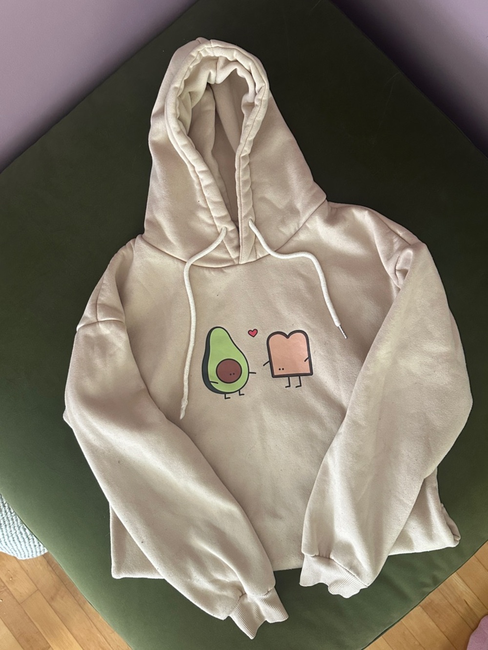 Cute Avocado & Toast Graphic Hoodie - Light Beige